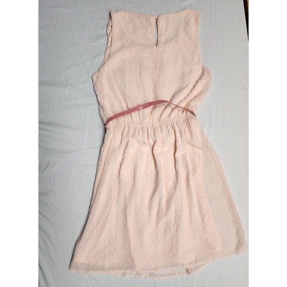 Elle Dress Womens Small Coral Pink Fit & Flare Sleeveless Dotted Belted (A24) - Picture 2 of 9